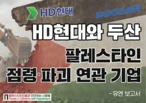 [대형팻말] HD현대와 두산 팔레스타인 점령 파괴 연관 기업 – 유엔 보고서